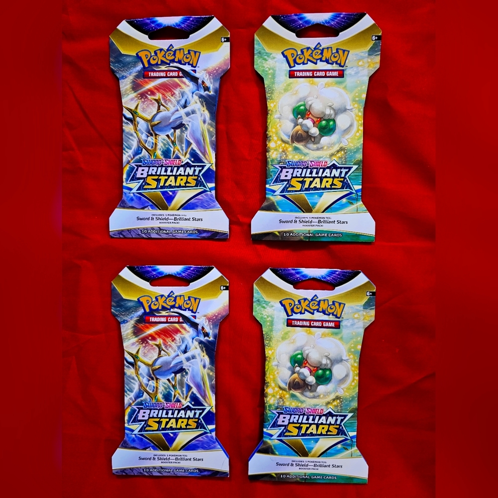 Lot of 4 Pokemon Sword & Shield Brilliant Stars Sleeved Booster Packs New 2022